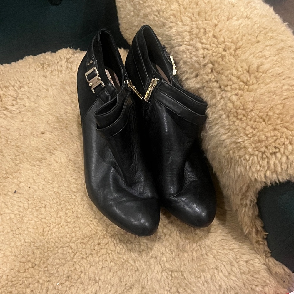 Vince Camuto Black Ankle Booties with Gold Accents